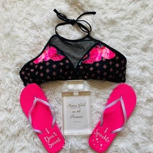 OP Swim Halter w/mesh & tropical print. NWOT 15-17